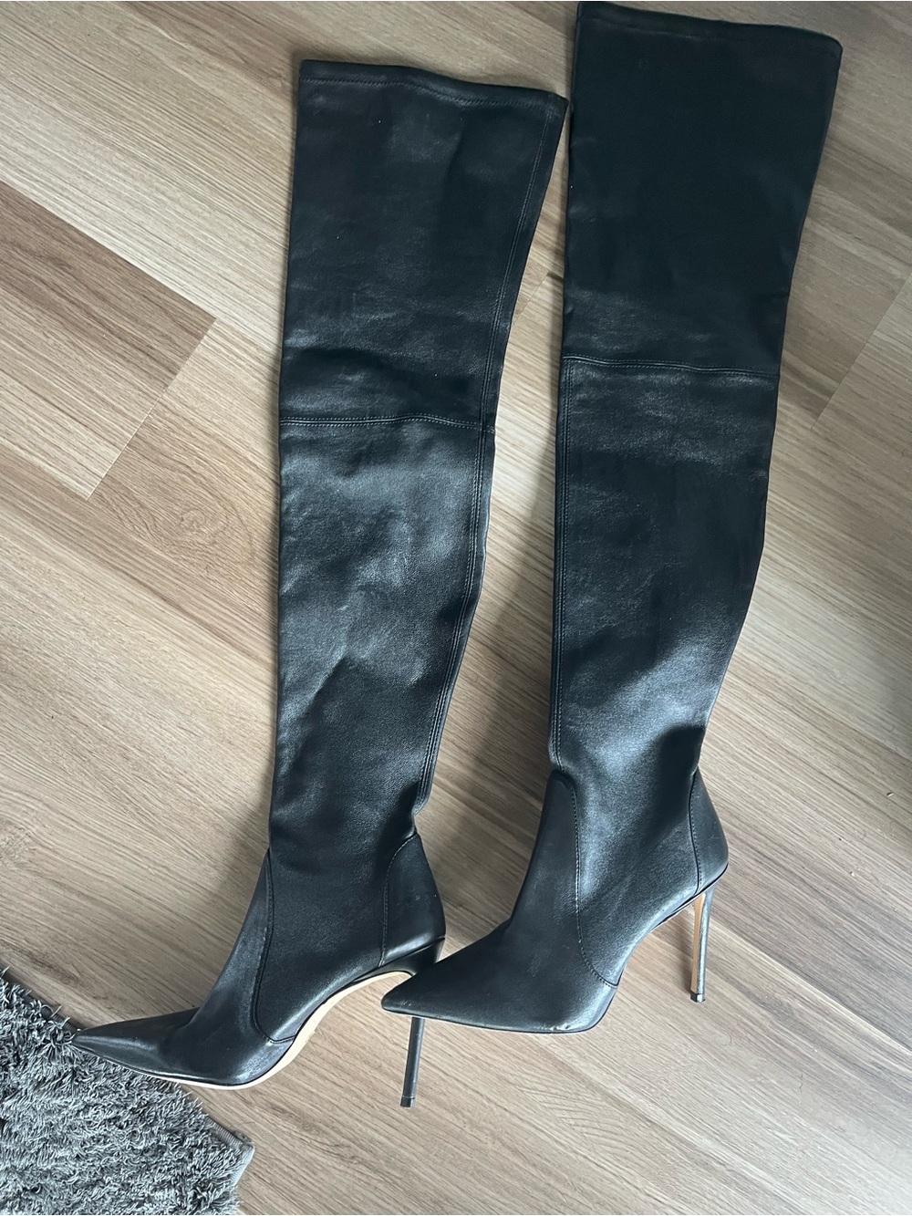 Stuart Weitzman Black Leather Over-the-Knee Pointed Toe Stiletto Boots